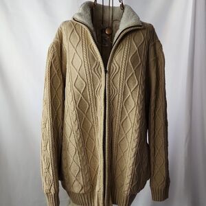 Cozy Neutral Color Fleece Lined Cable Knit Zip Up Sweater Jkt Eclectic Grandpa